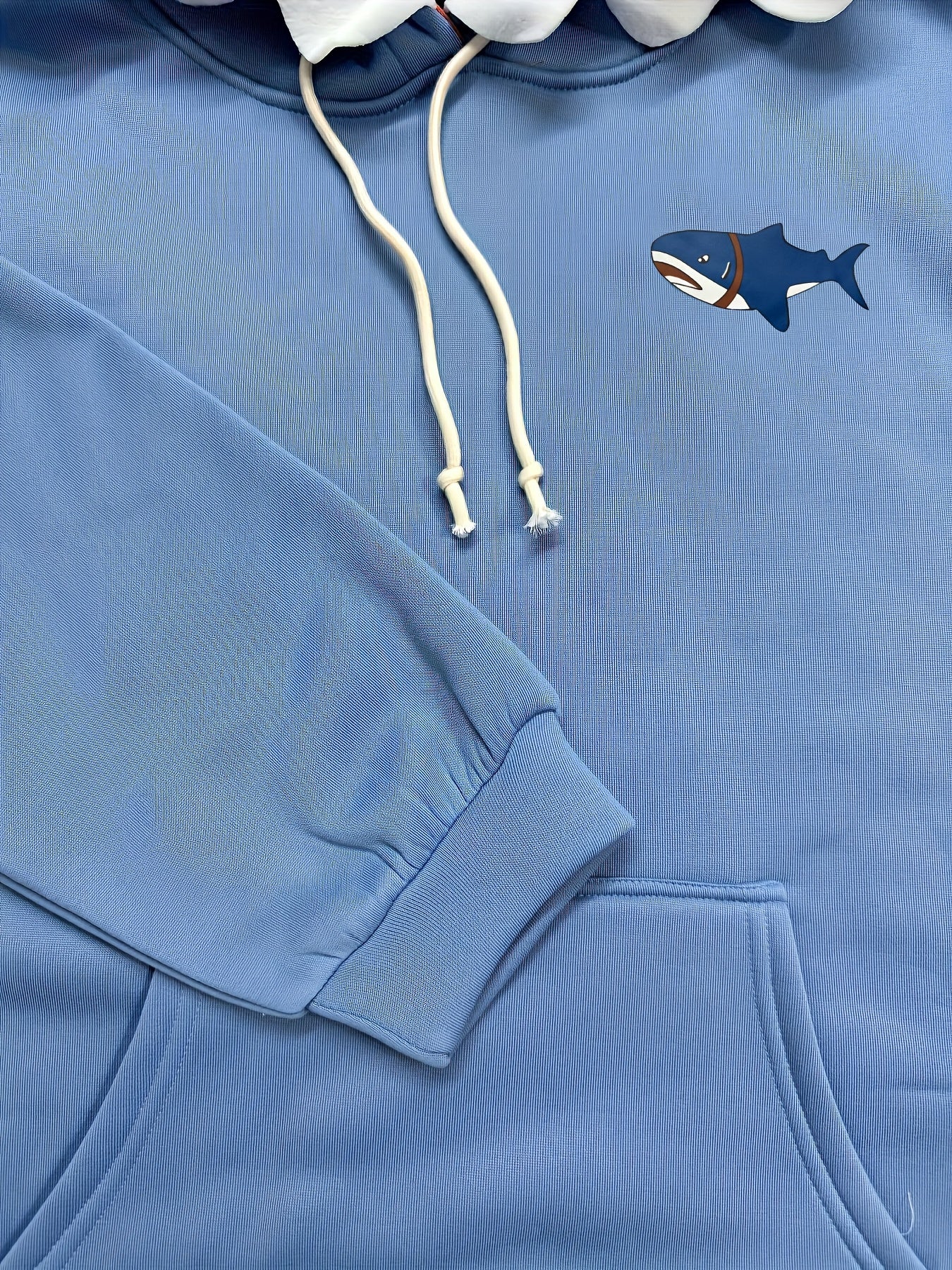 Sweat à Capuche Unisexe Bleu avec Capuche Requin à Dents 3D et Oreilles