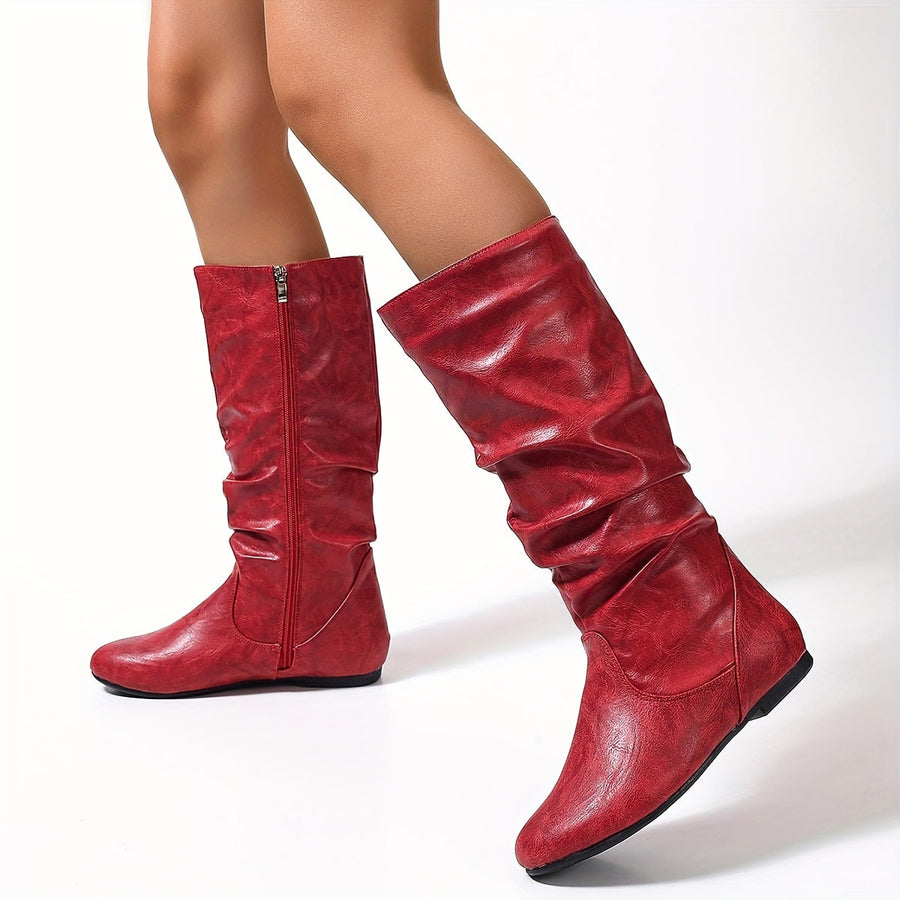 Botas flexibles plisadas para mujer con cremallera lateral