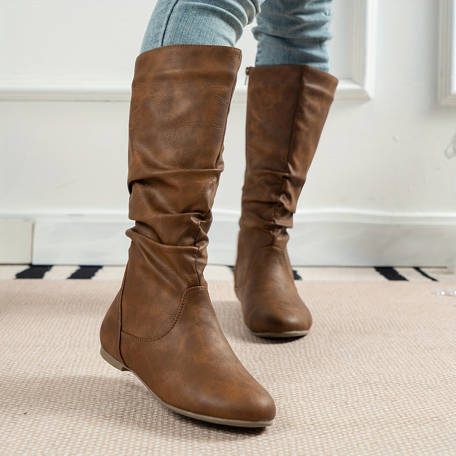 Botas flexibles plisadas para mujer con cremallera lateral