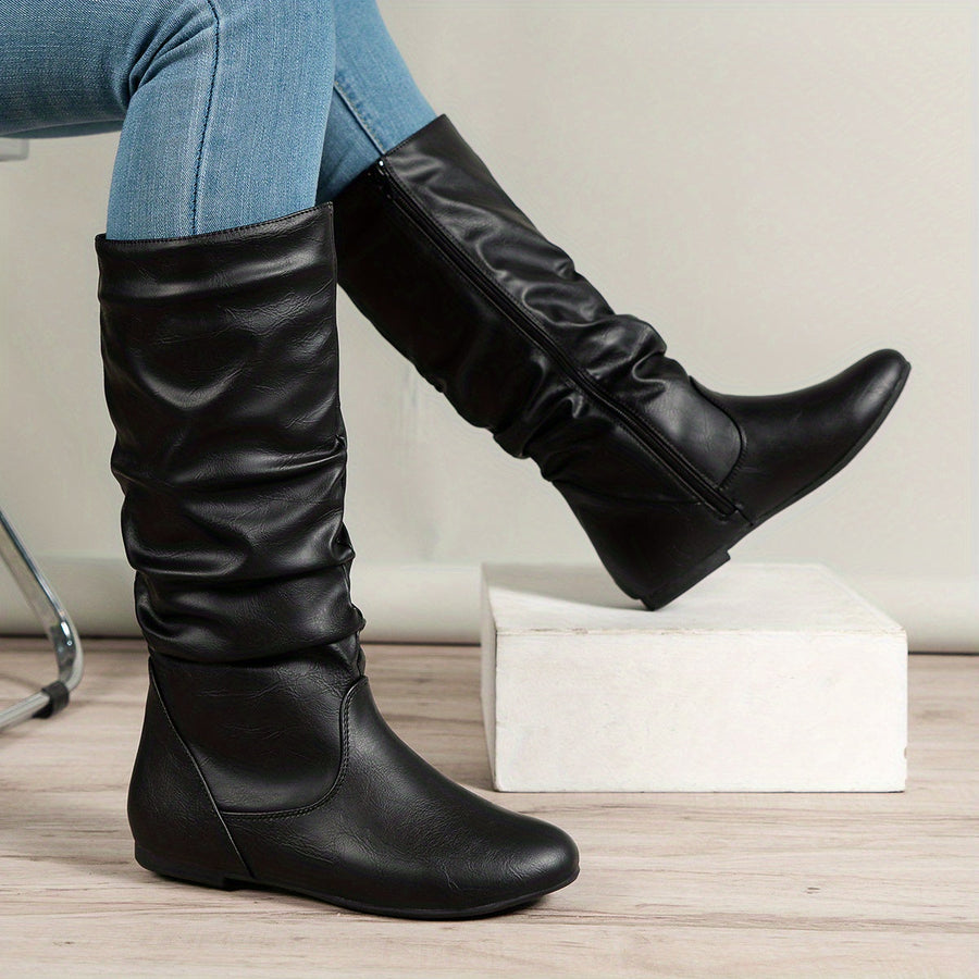 Botas flexibles plisadas para mujer con cremallera lateral