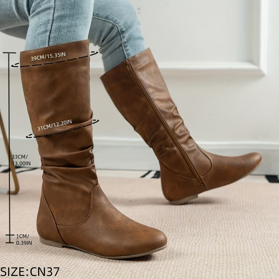 Botas flexibles plisadas para mujer con cremallera lateral