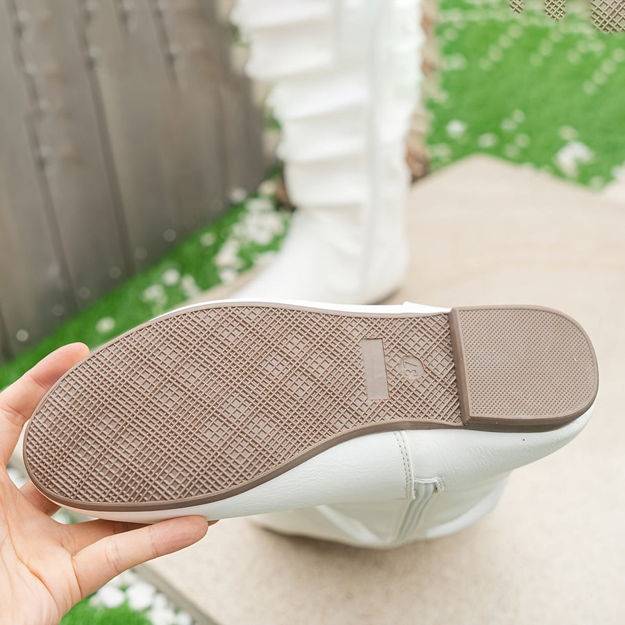 Botas flexibles plisadas para mujer con cremallera lateral