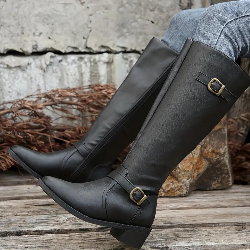 Bottes hautes cavalières Femme avec boucle décorative et fermeture éclair latérale