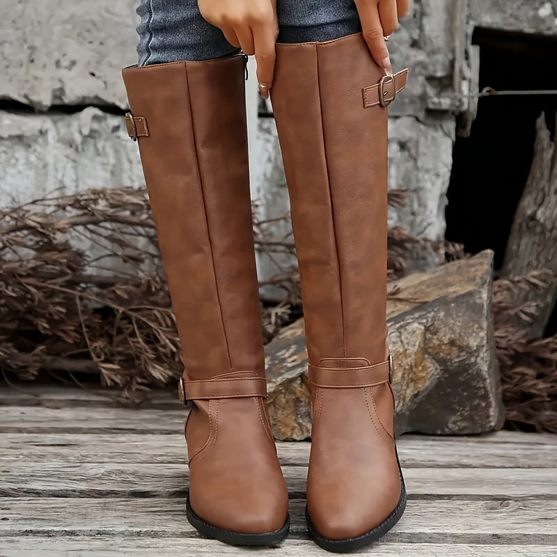 Bottes hautes cavalières Femme avec boucle décorative et fermeture éclair latérale