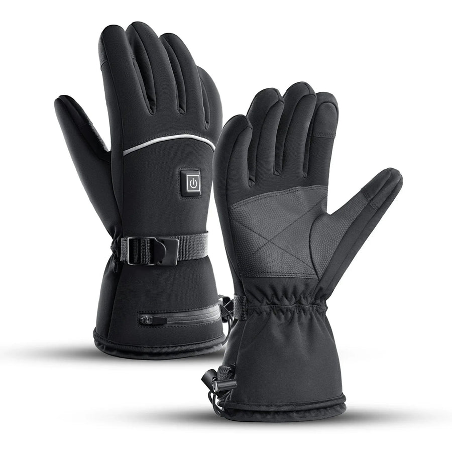 Guantes de esquí negros calefactables e impermeables con pantalla táctil y correa ajustable
