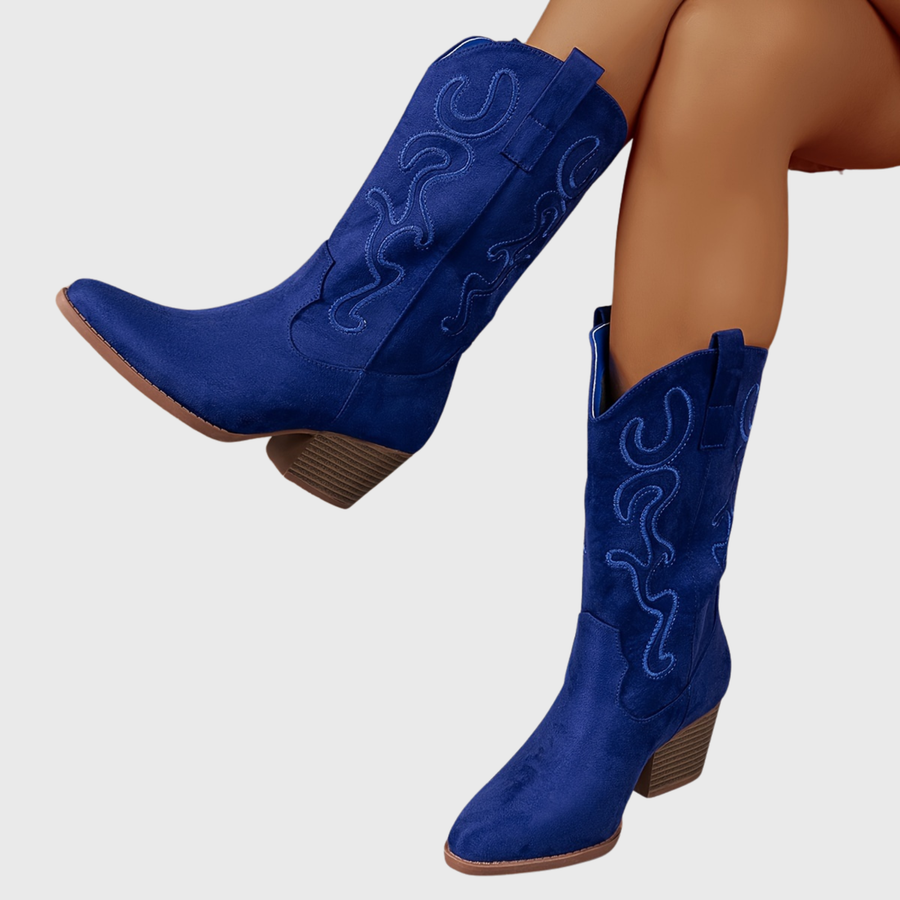 Kungligt blå westernboots för dam i cowboystil med broderier