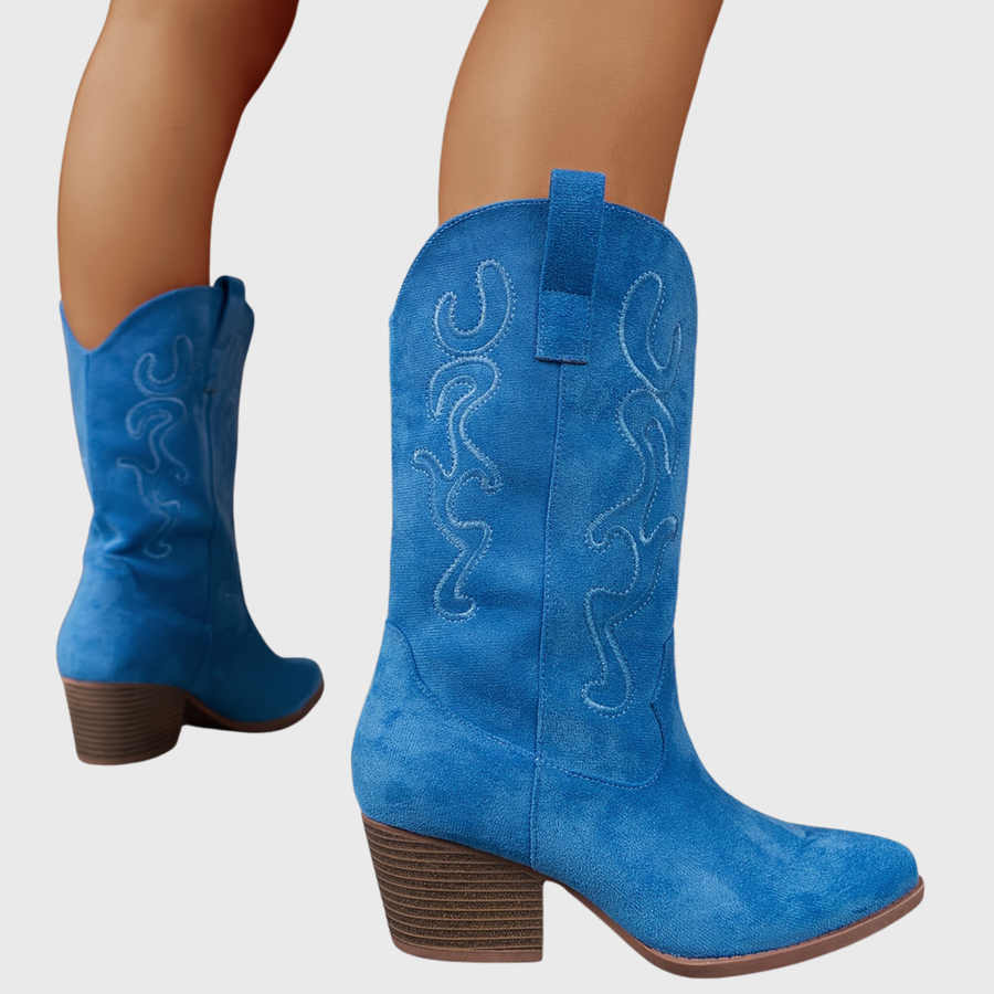 Kungligt blå westernboots för dam i cowboystil med broderier