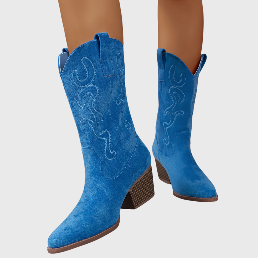 Kungligt blå westernboots för dam i cowboystil med broderier