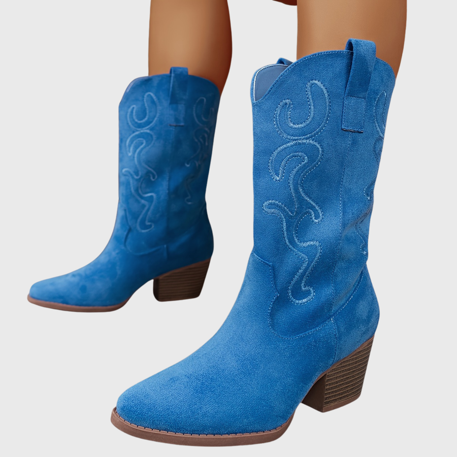 Kungligt blå westernboots för dam i cowboystil med broderier