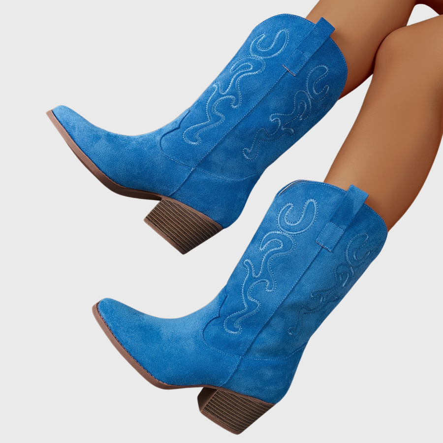 Kungligt blå westernboots för dam i cowboystil med broderier