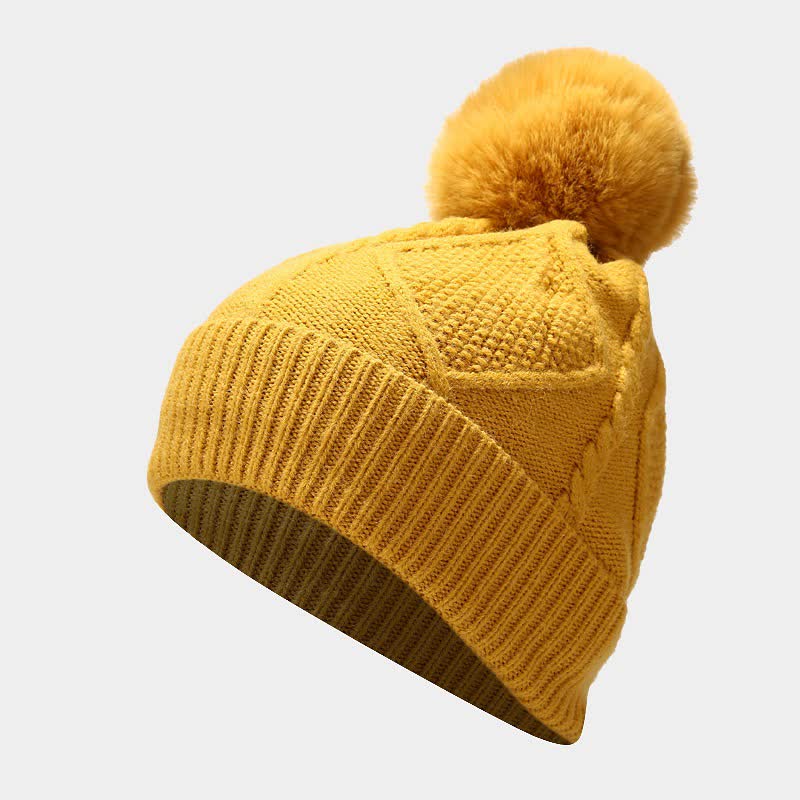 Set met wintermuts, sjaal en touchscreenhandschoenen - ruitmotief, geel