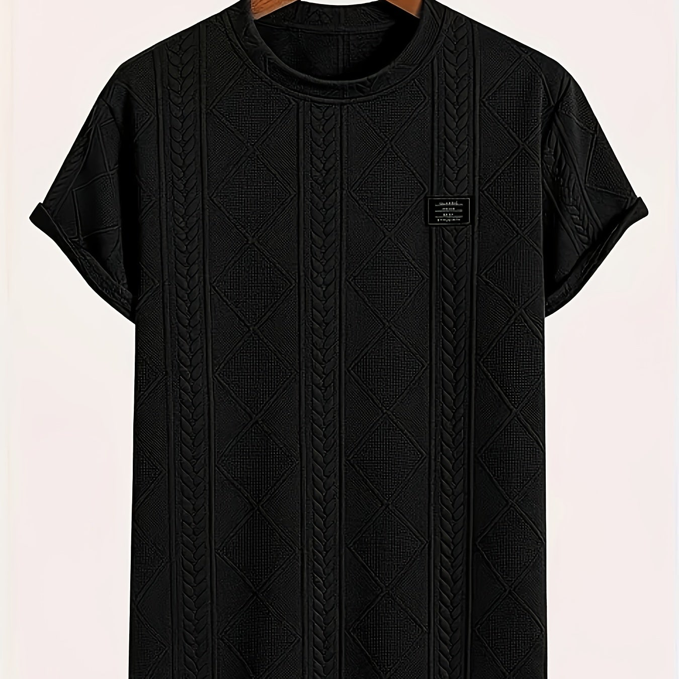 T-shirt homme style casual à motif tricot, col rond, manches courtes, idéal pour l’été