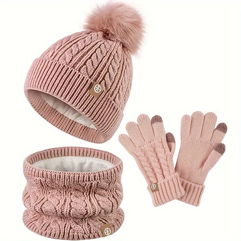 Winterset met muts, colsjaal en warme, gebreide handschoenen in meerdere kleuren