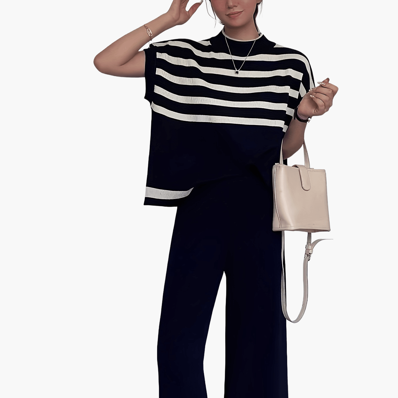 Conjunto Femenino Elegante Estilo Marinero Casual Chic para Primavera/Verano