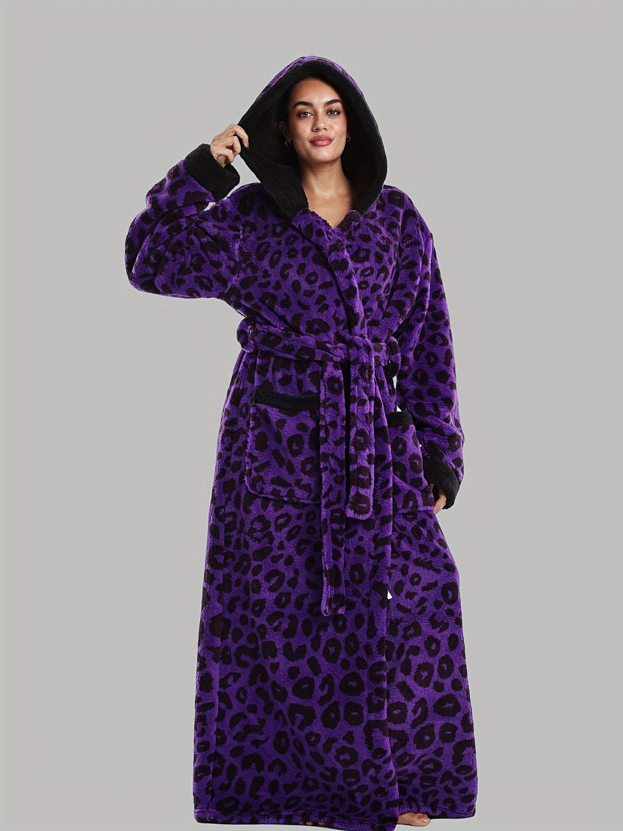Robe de Chambre Femme Longue à Capuche Motif Léopard