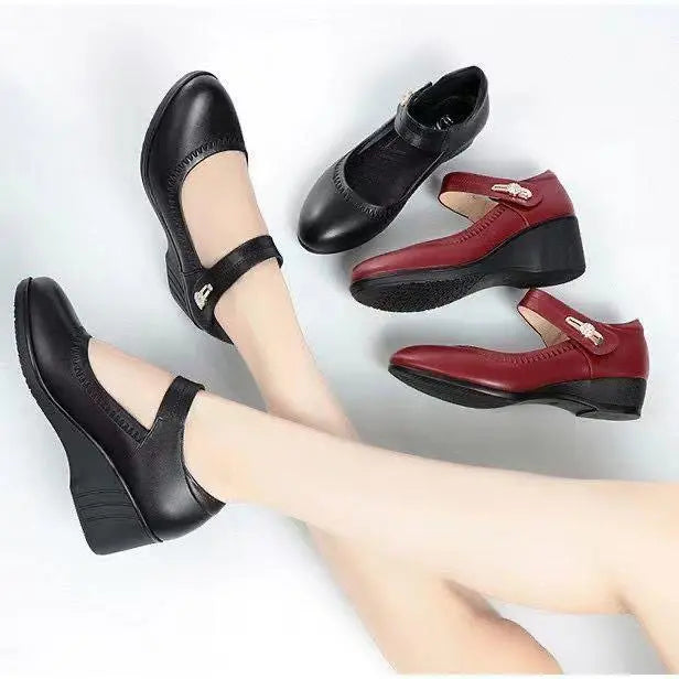 Chaussures compensées Mary Jane à bride, couleur unie