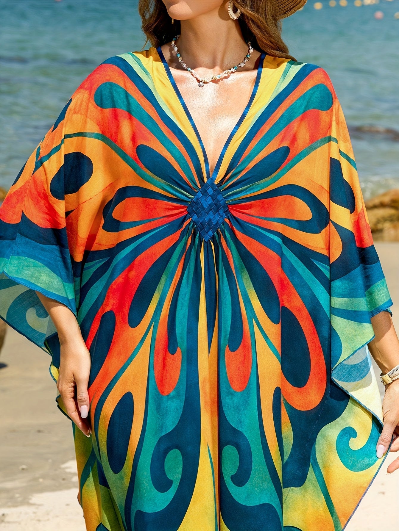 Lang caftan til kvinder i boheme-stil til strand og ferie