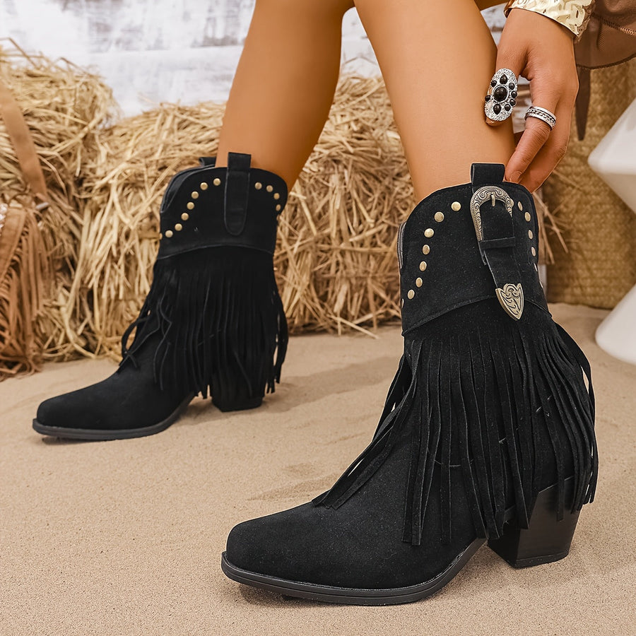 Westernstiefel für Damen mit Fransen, Nieten und Schnalle