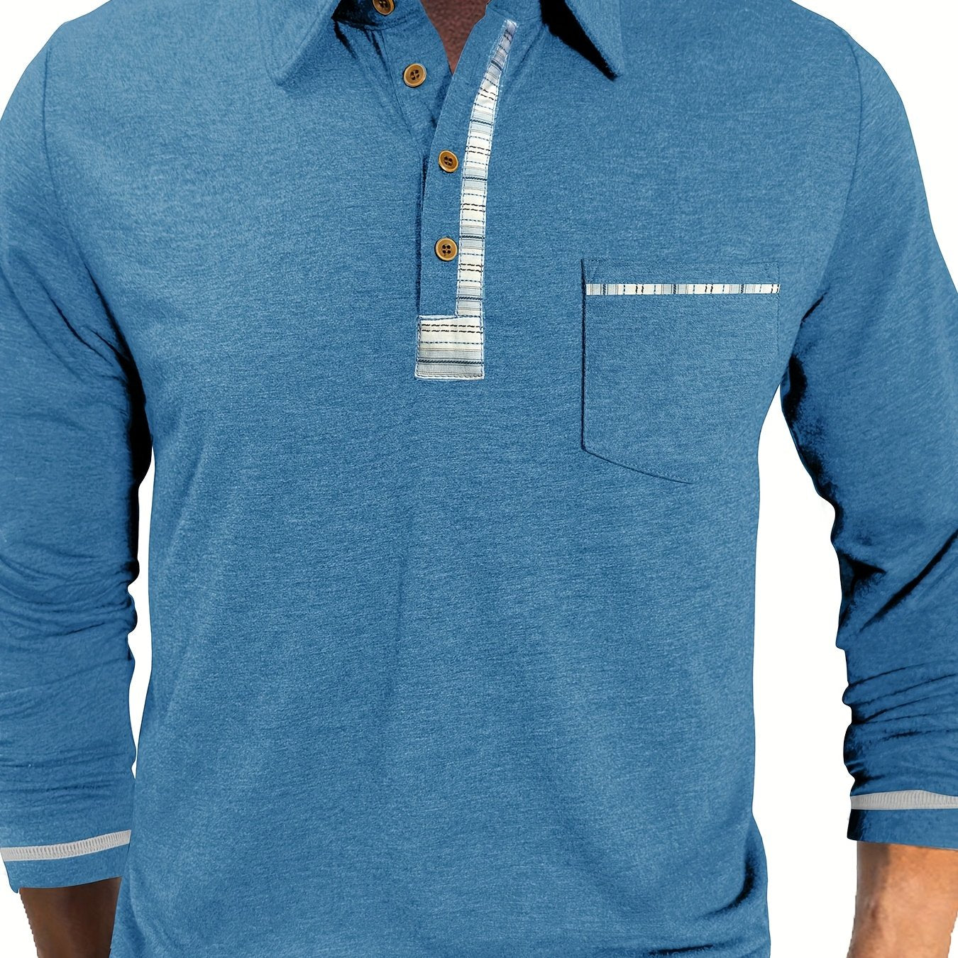 Polo Homme Manches Longues Détails Ethniques Boutons Beige