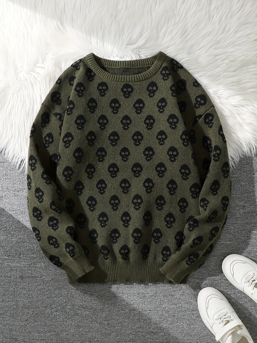 Pull col rond à motif têtes de mort en tricot doux