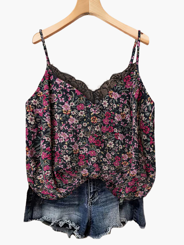 Débardeur femme à fines bretelles, style bohème fleuri, idéal été et vacances