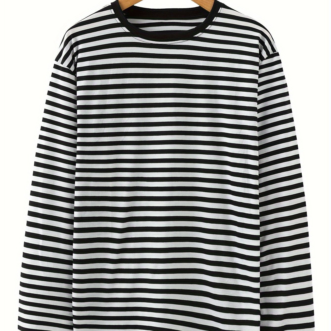 T-shirt à manches longues rayé col rond bleu et blanc pour homme