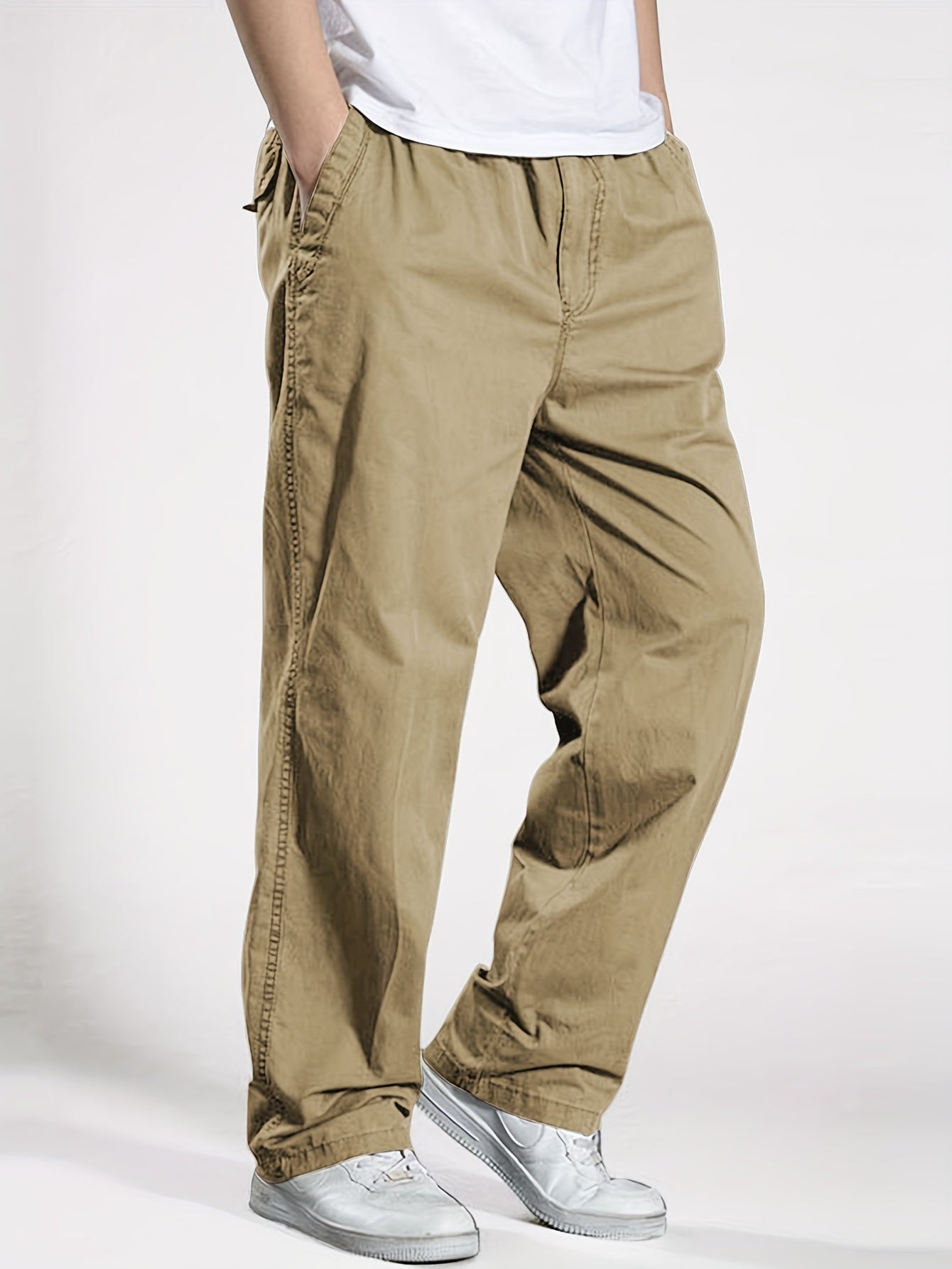 Pantalon décontracté à taille élastique homme, coupe ample, idéal pour loisirs et détente