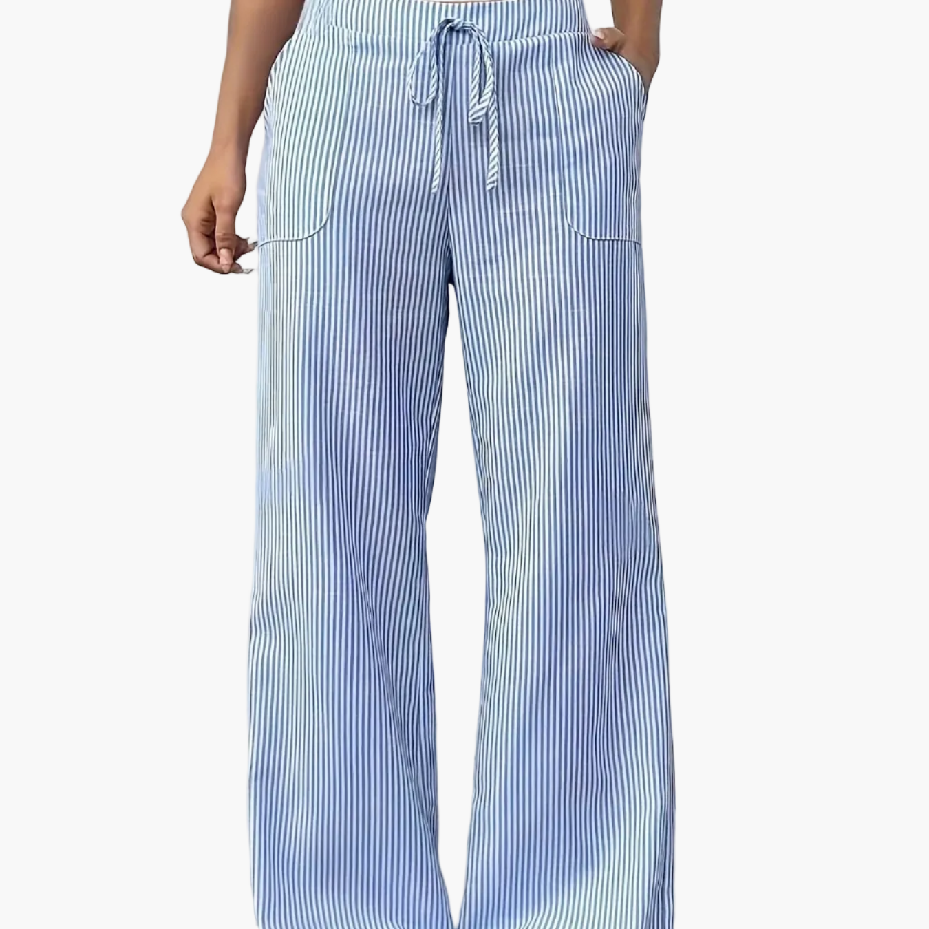 Weite gestreifte Damenhose im lässigen Stil, ideal für Wochenenden und Sommer