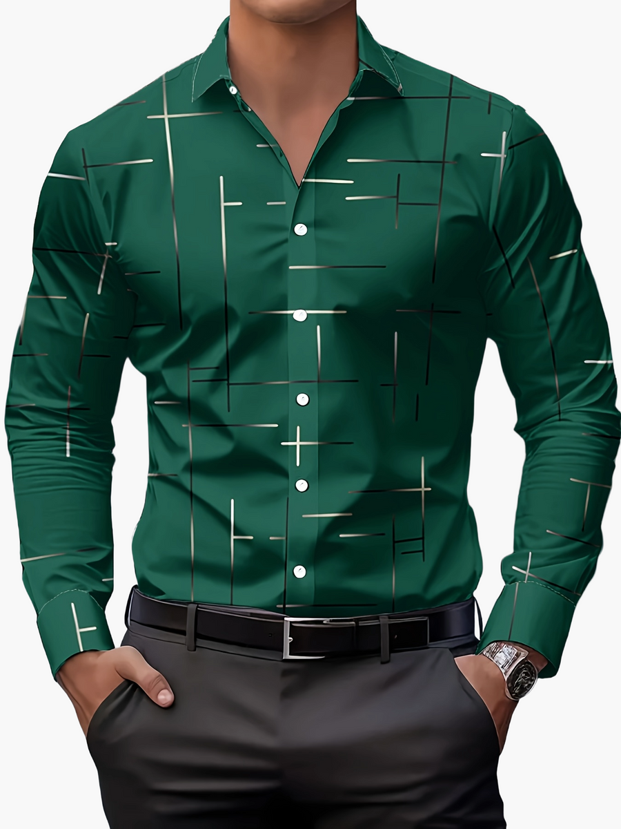Elegante herenoverhemd met grafisch patroon, casual business stijl, ideaal voor lente en herfst