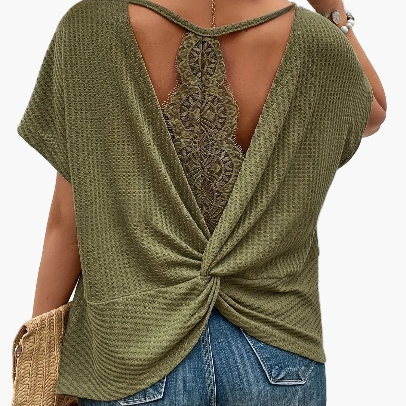 Dame T-shirt i elegant stil med korte ærmer, casual chic