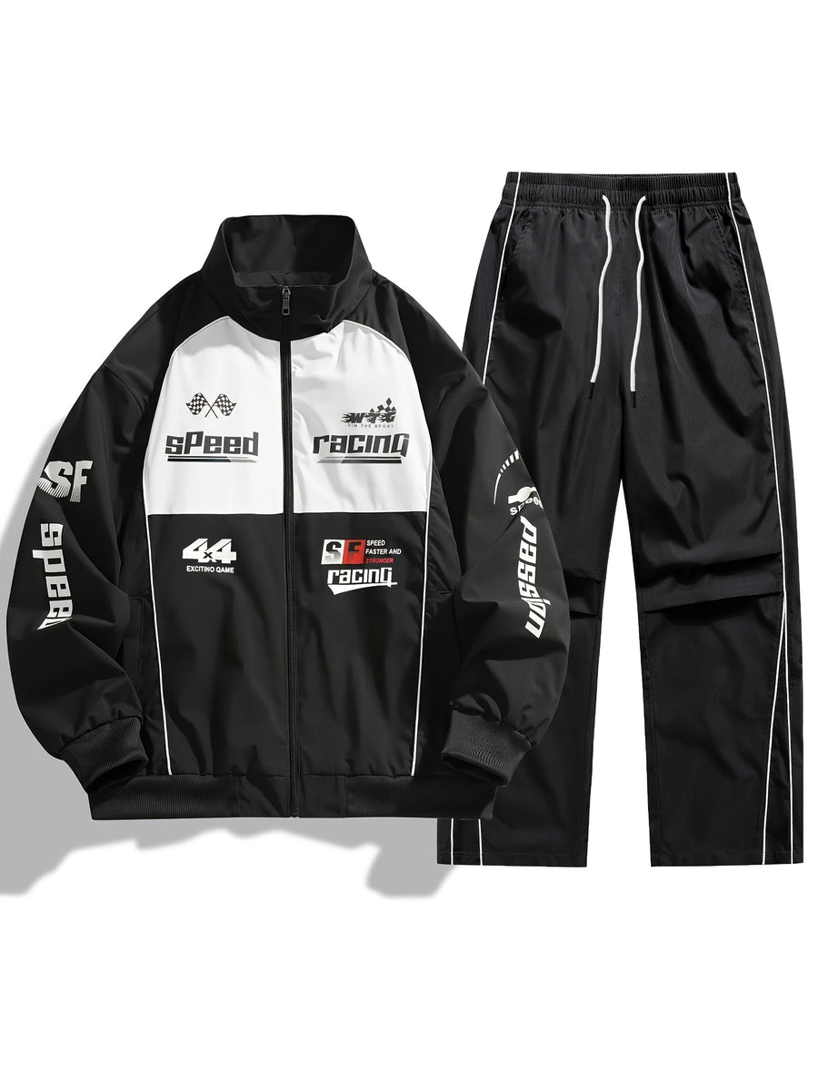 Ensemble de Survêtement Homme Style Racing Col Montant Fermeture Éclair