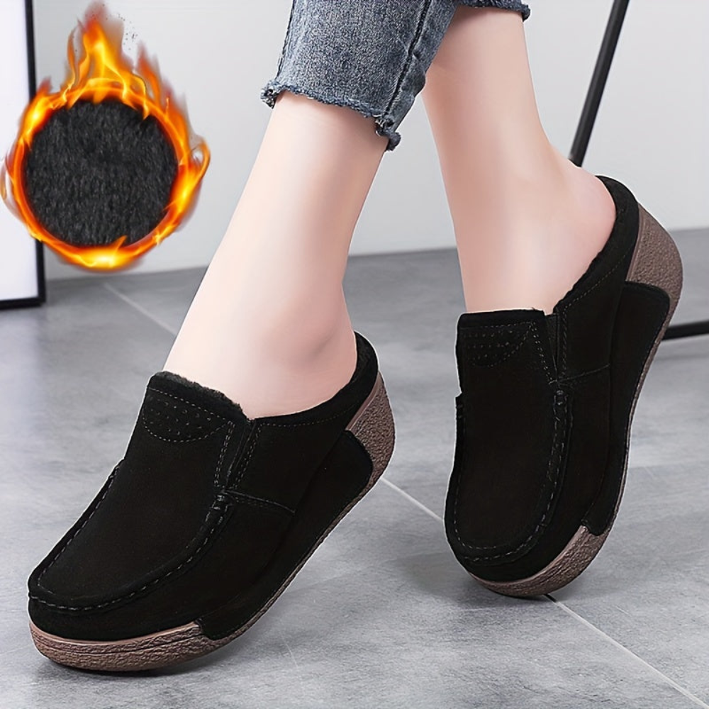 Mocassins Mule Femme Doublés Chauds Style Décontracté Marron