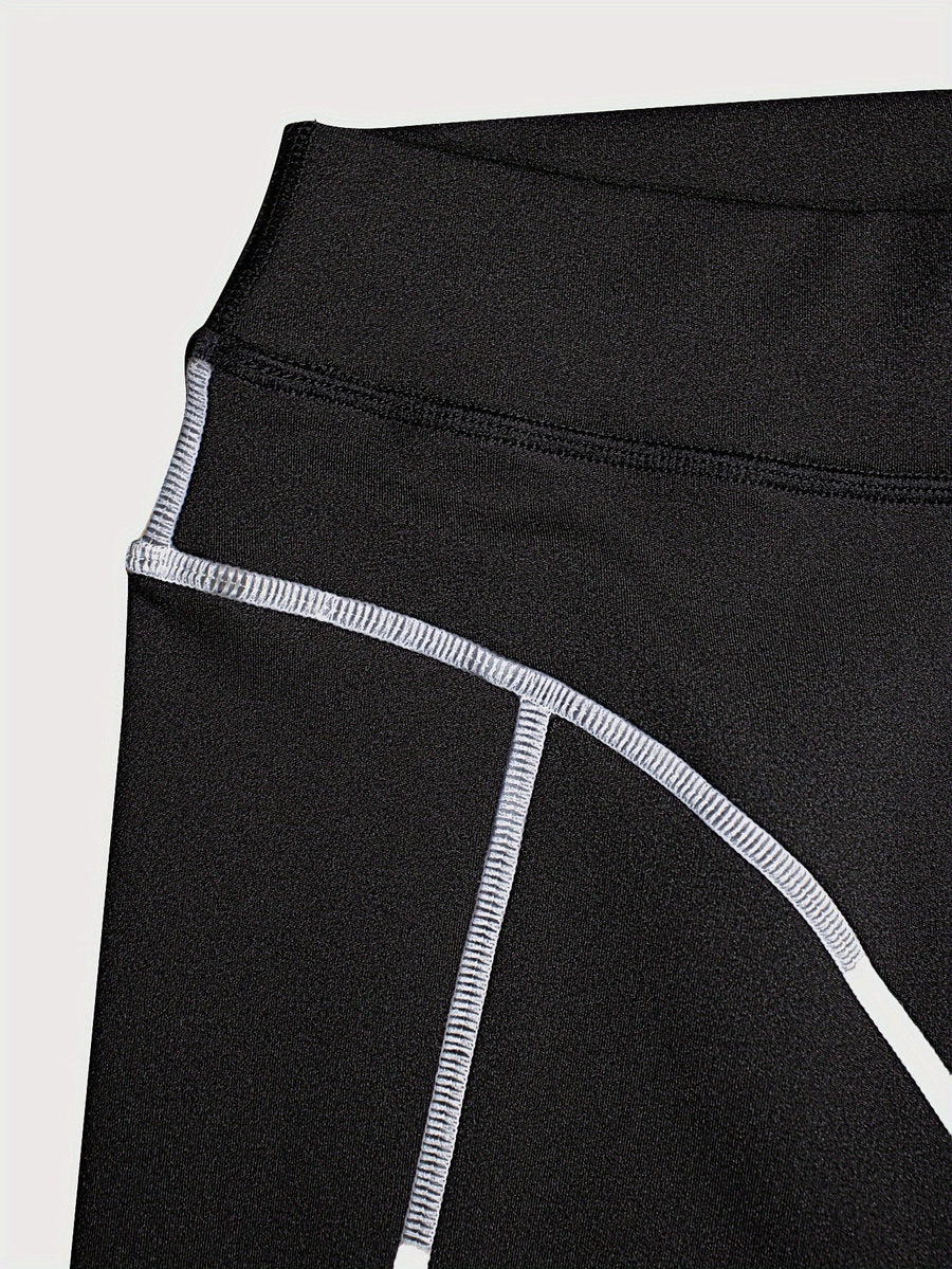 Legging Femme Noir à Coutures Contrastantes Taille Haute