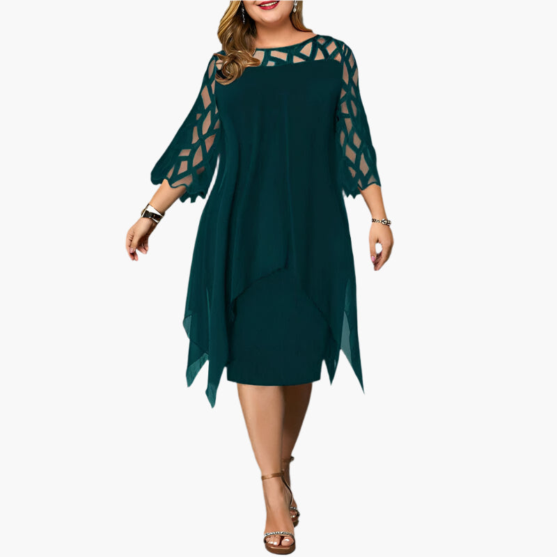 Abito midi elegante taglia grande da donna, maniche in pizzo, stile chic per serata o cerimonia