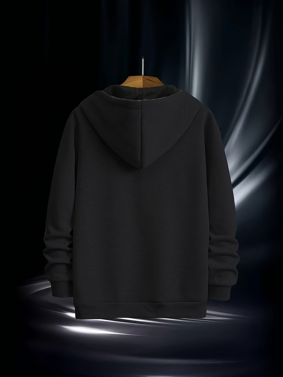 Sweat à Capuche Homme Zippé Asymétrique Couleur Unie avec Poche Kangourou