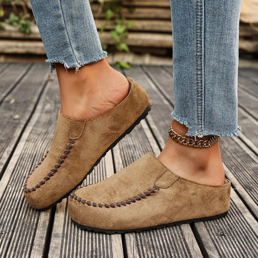 Bequeme Damen-Mules im Mokassin-Stil, geschlossen, mit flexibler Sohle