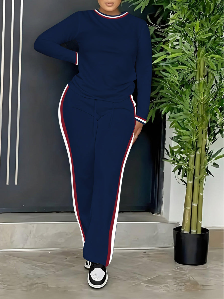Ensemble Sport Décontracté Femme Manches Longues et Pantalon Rayures Latérales