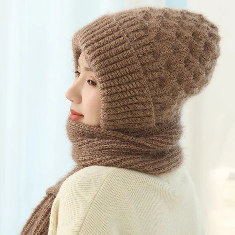 Gestricktes Mützen- und Schal-Set für Damen mit warmem Futter - in mehreren Farben erhältlich