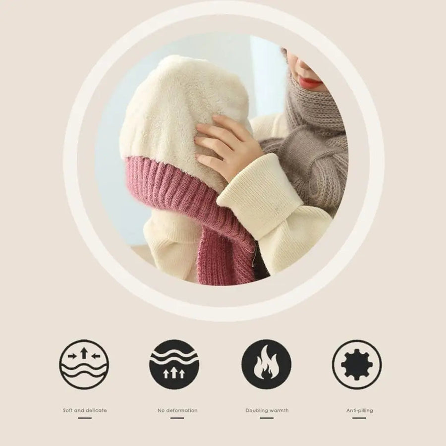 Gestricktes Mützen- und Schal-Set für Damen mit warmem Futter - in mehreren Farben erhältlich