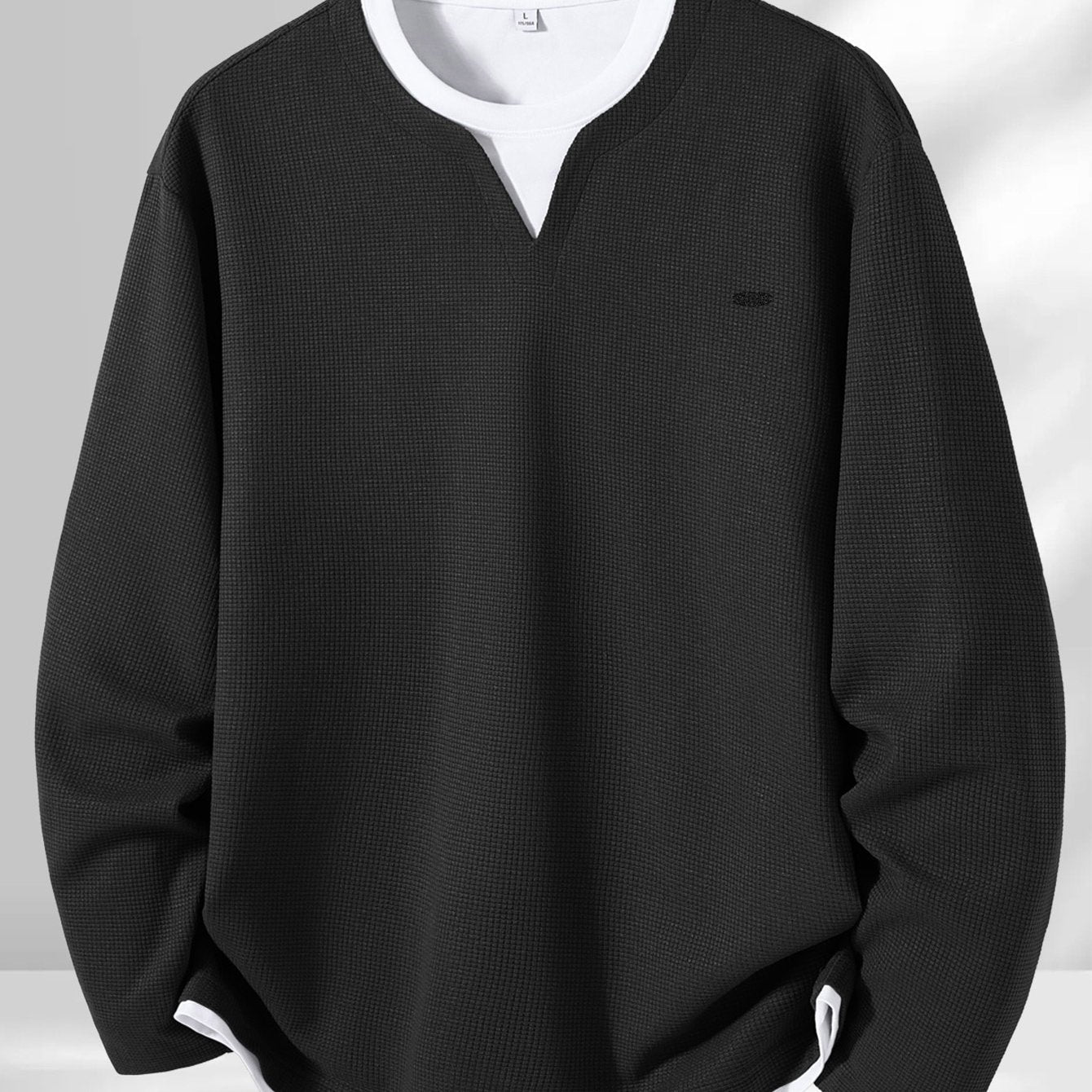 Pull Homme Maille Gaufre Bicolore Col V Manches Longues Gris