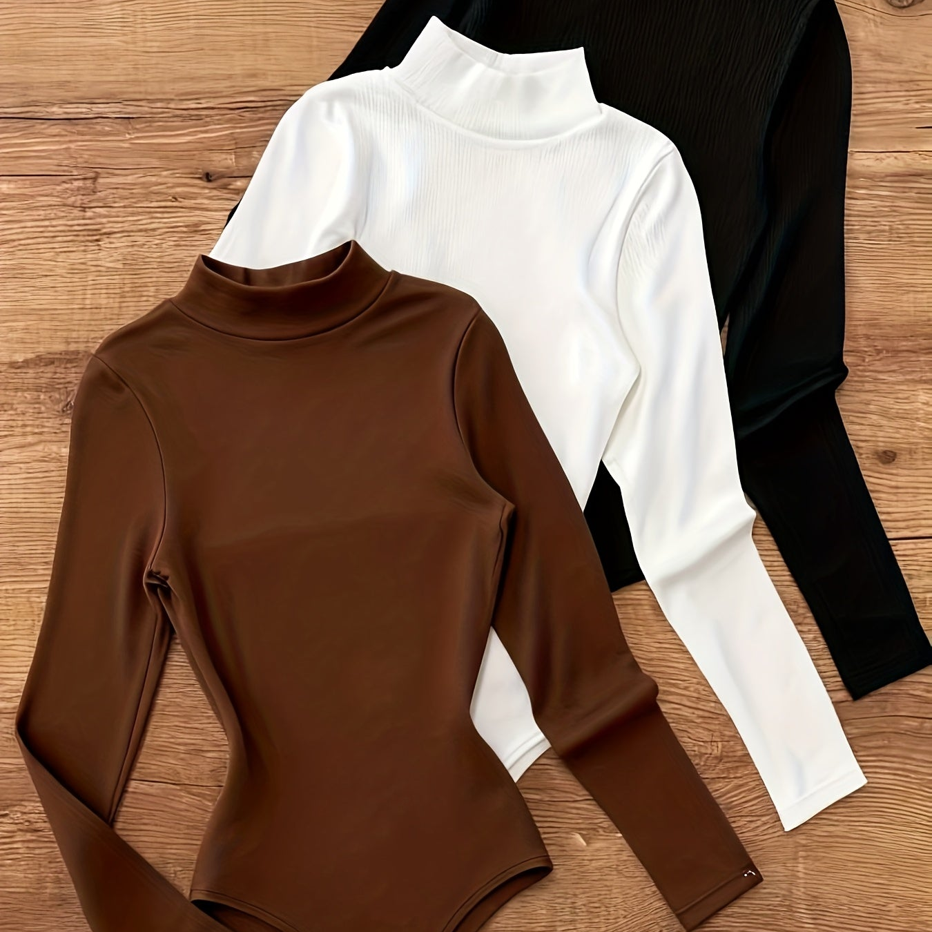 Body Femme Col Roulé Manches Longues Uni Élastique Moulant