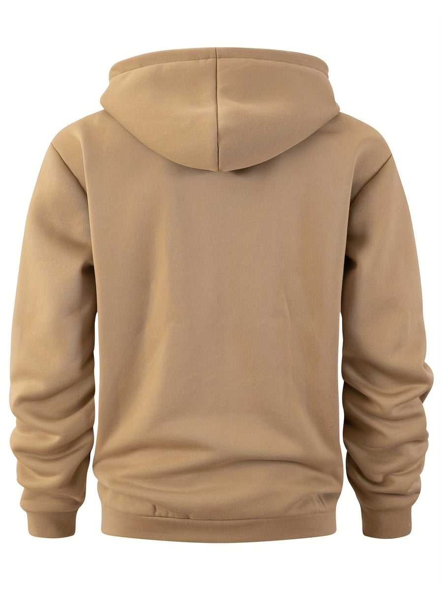 Sweat à Capuche Homme Mi-Zip avec Poches Zippées Devant Kaki