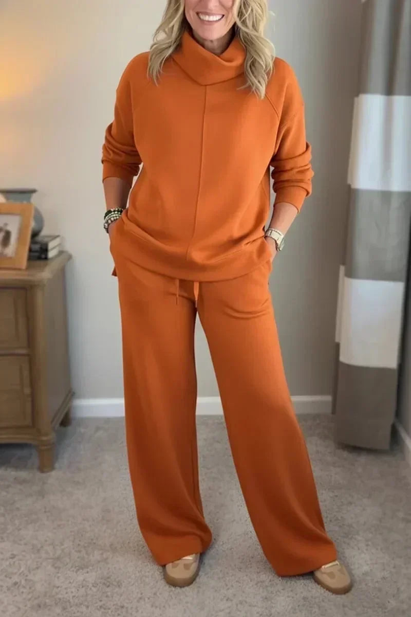 Dameset met sweater met opstaande kraag & comfortabele wijde broek
