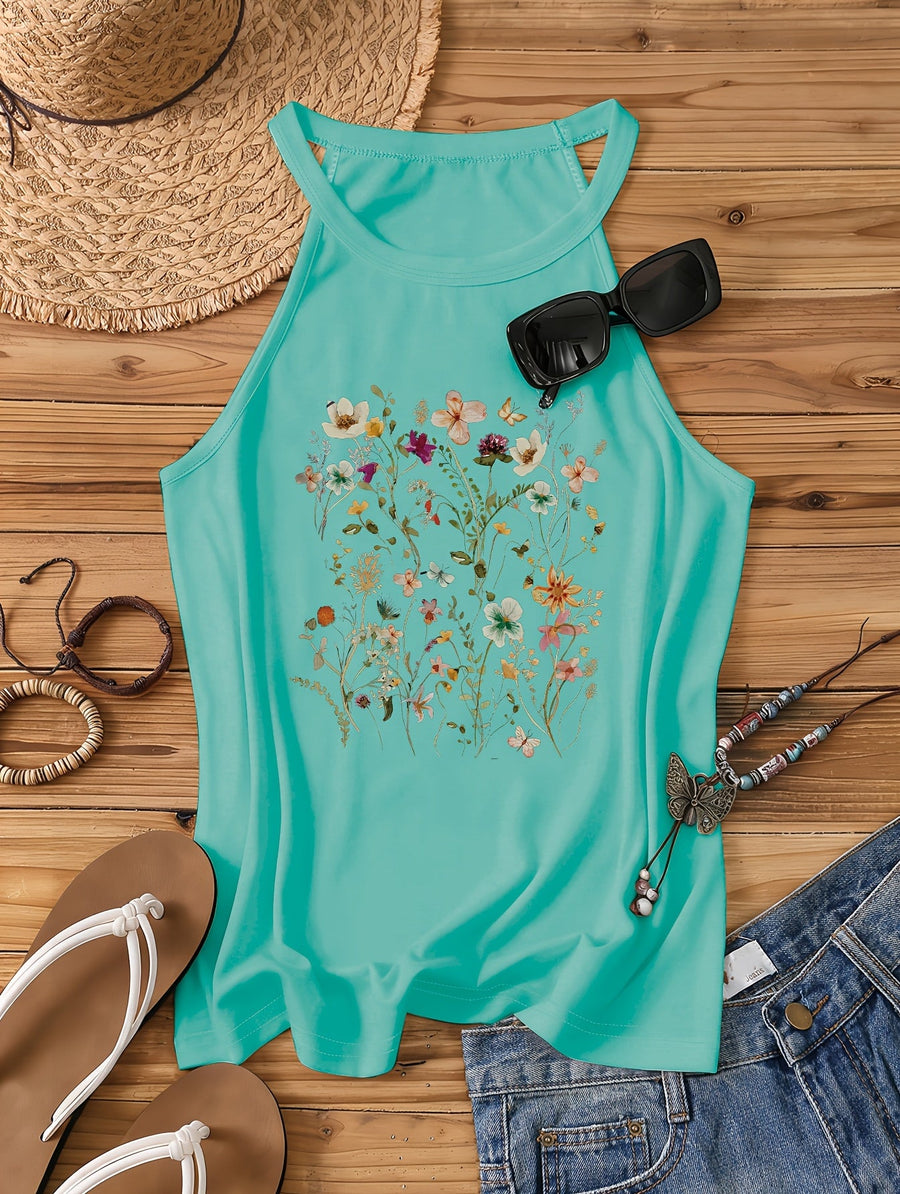 Débardeur Femme Style Bohème à Motif Fleurs Sauvages – Idéal Été et Loisirs