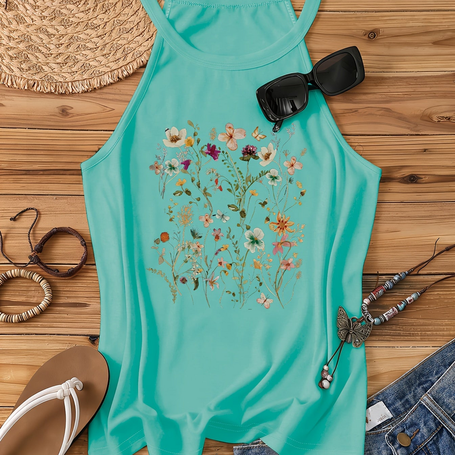 Débardeur Femme Style Bohème à Motif Fleurs Sauvages – Idéal Été et Loisirs
