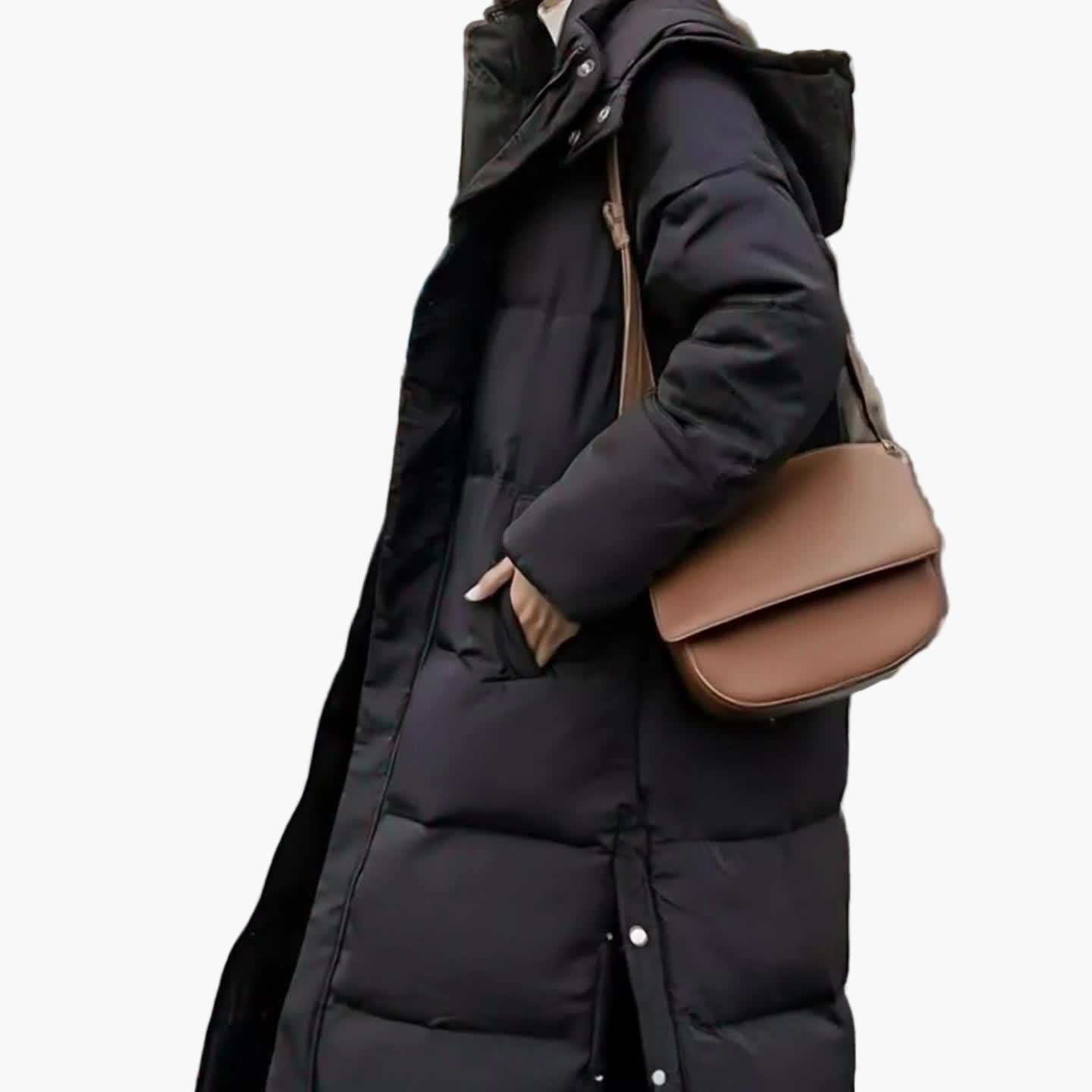 Manteau long matelassé à capuche pour femme, style élégant hiver, usage urbain et décontracté