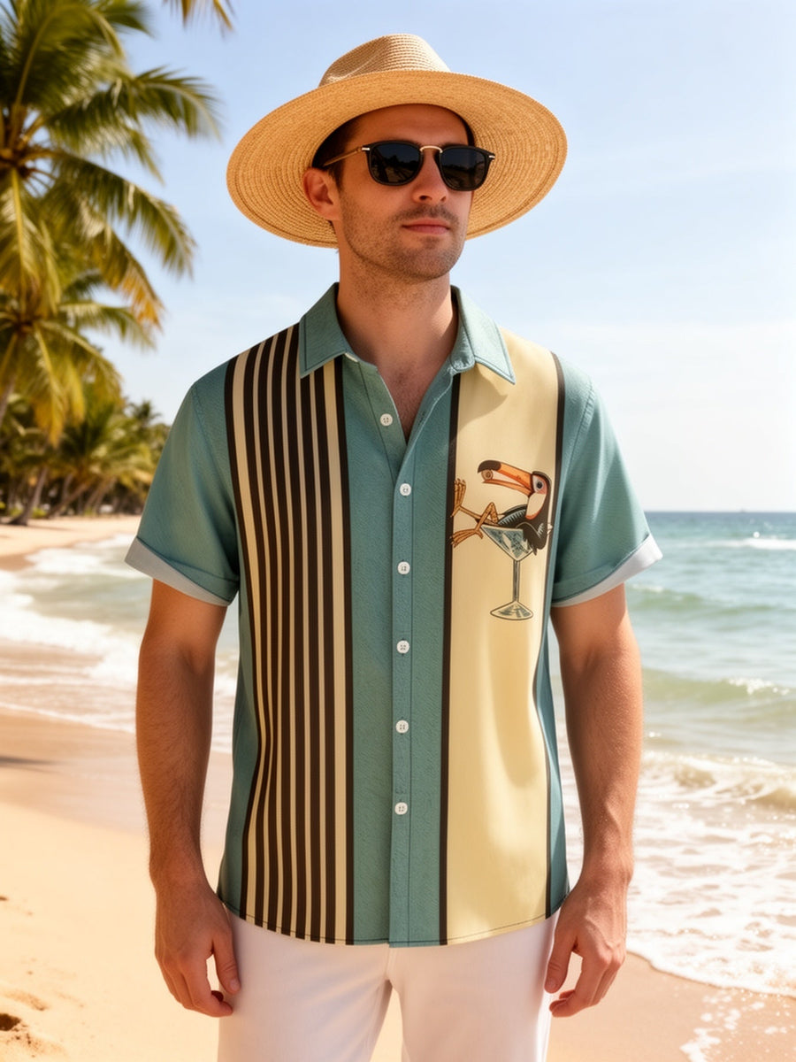 Men's casual tropical style beach shirt with toucan pattern – perfect for summer and vacation