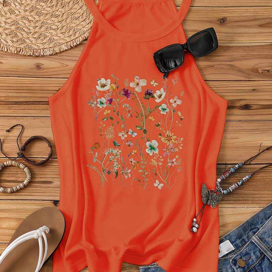 Débardeur Femme Style Bohème à Motif Fleurs Sauvages – Idéal Été et Loisirs