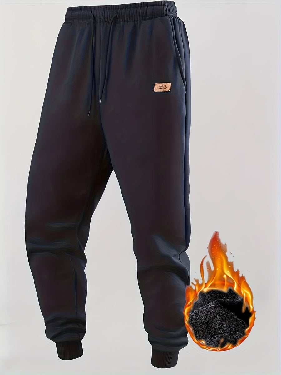 Warm gefütterte Herren-Jogginghose mit geradem Schnitt, elastischem Bund und Kordelzug