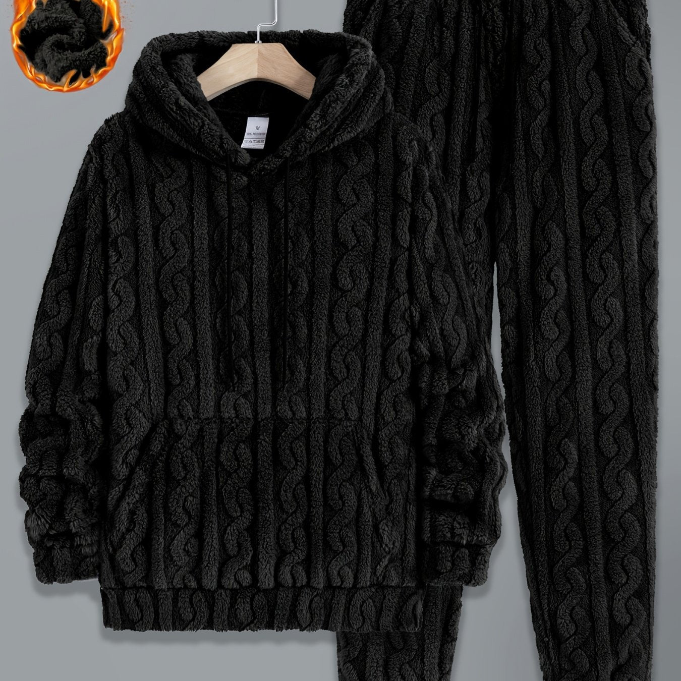 Ensemble de Survie Homme en Tissu Doux Texturé, Chaud, à Capuche et Pantalon, Gris Foncé